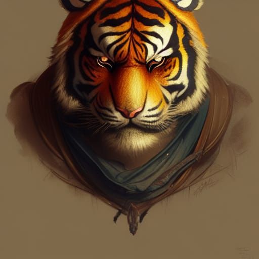 Armored Tiger Man Portrait in Digital Art Style