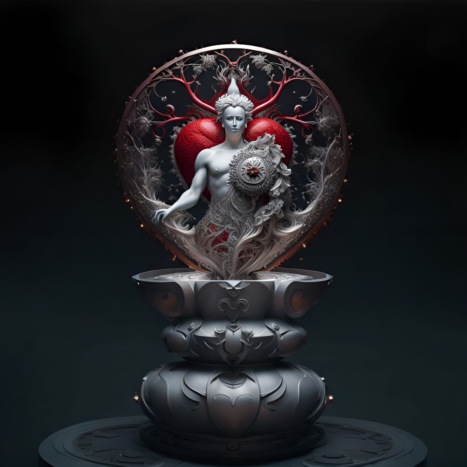 Elaborate Red Human Heart in Surreal Fractal Style