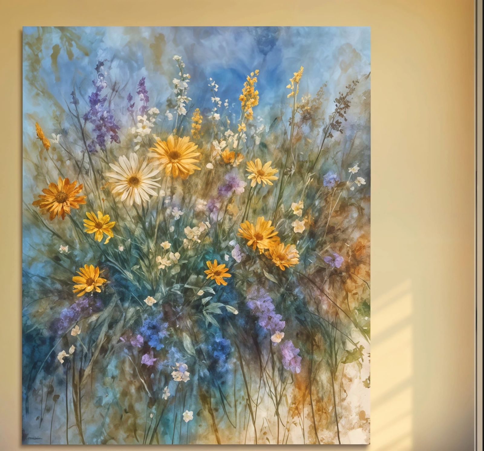 Impressionist Floral Painting with Textural Overlay