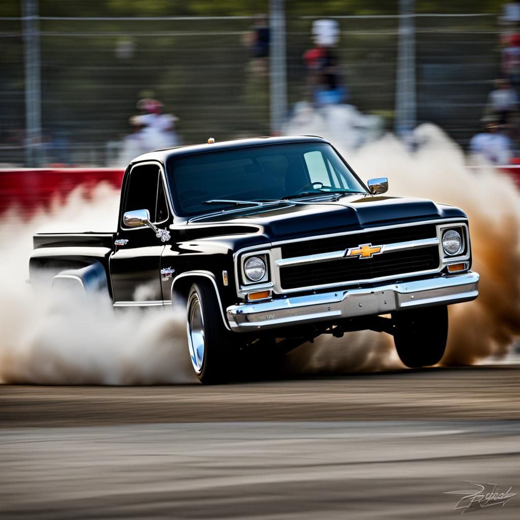 Black Chevy Truck Drifting