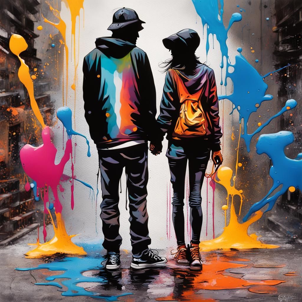 Colorful Graffiti Art of Couple in Street Style