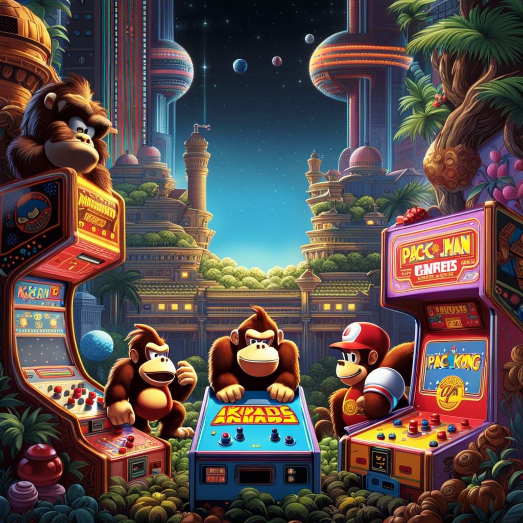 Retro Arcade Game Mashup as Cel-Shaded Art