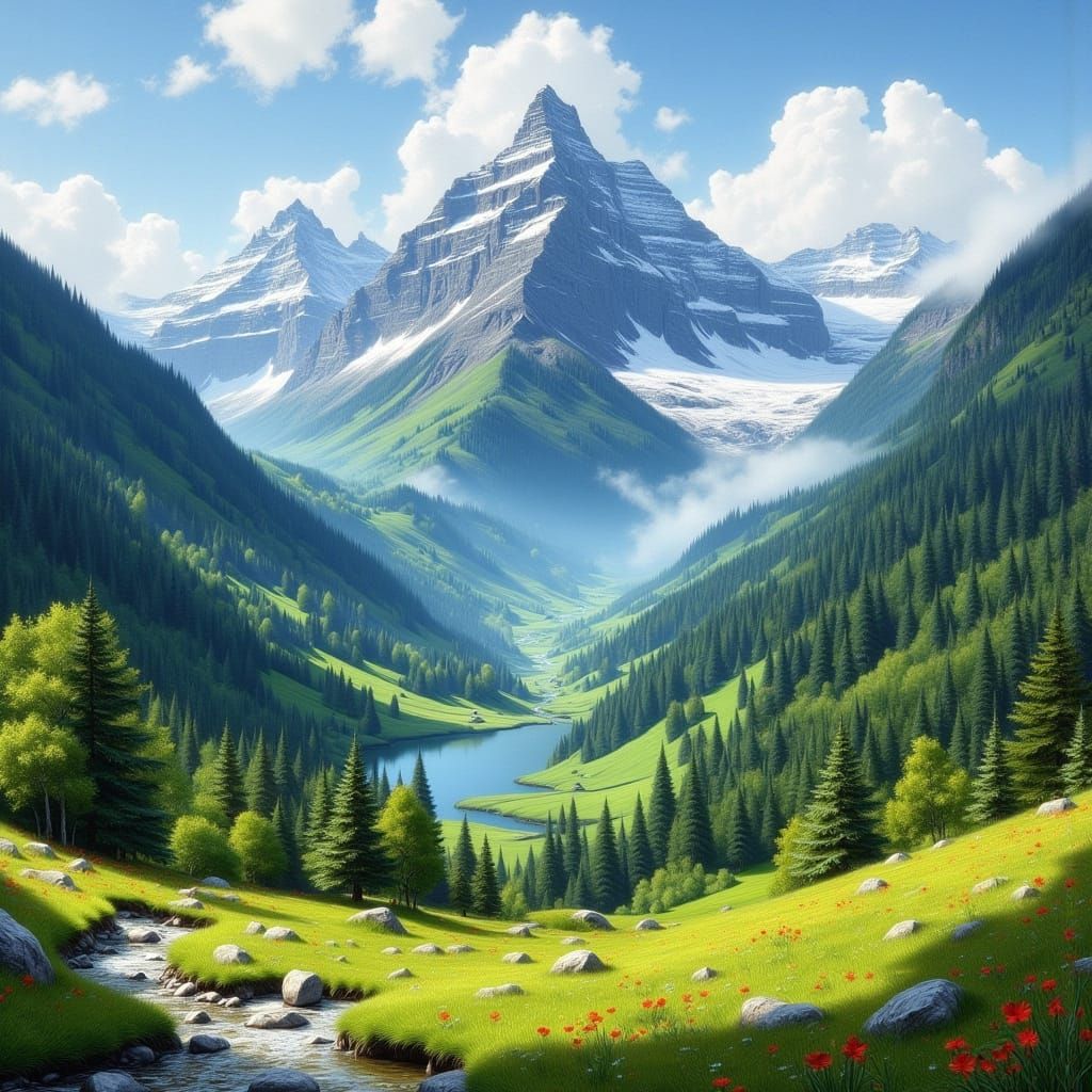 Epic Classical Painting of Swiss Alps in Summer