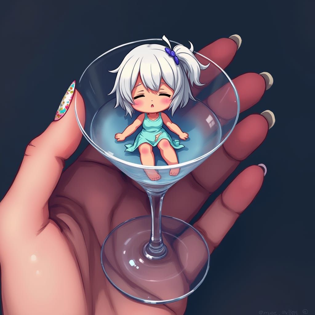Miniature Teenage Girl in a Gigantic Martini Glass