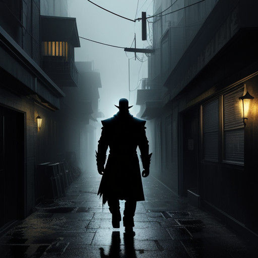 Gothic Baron Krieger in Dark, Gritty Alleyway