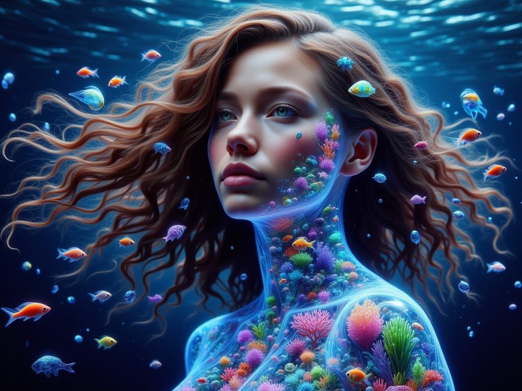 Enchanting Underwater Portrait in Cosmic Style