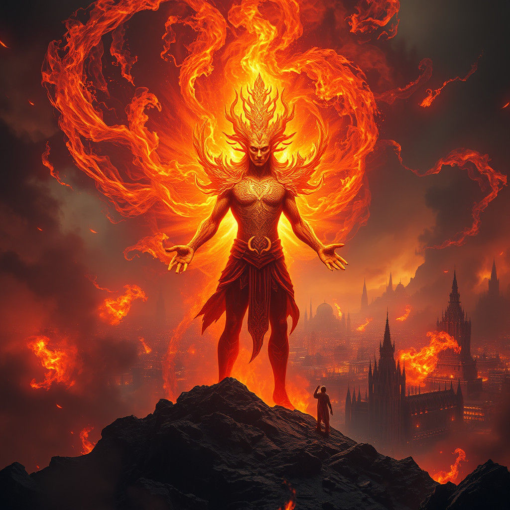 Fiery Deity in Apocalyptic Nightscape
