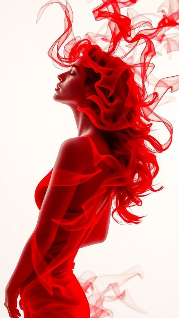 Ethereal Lady Emerges From Vibrant Red Smoke