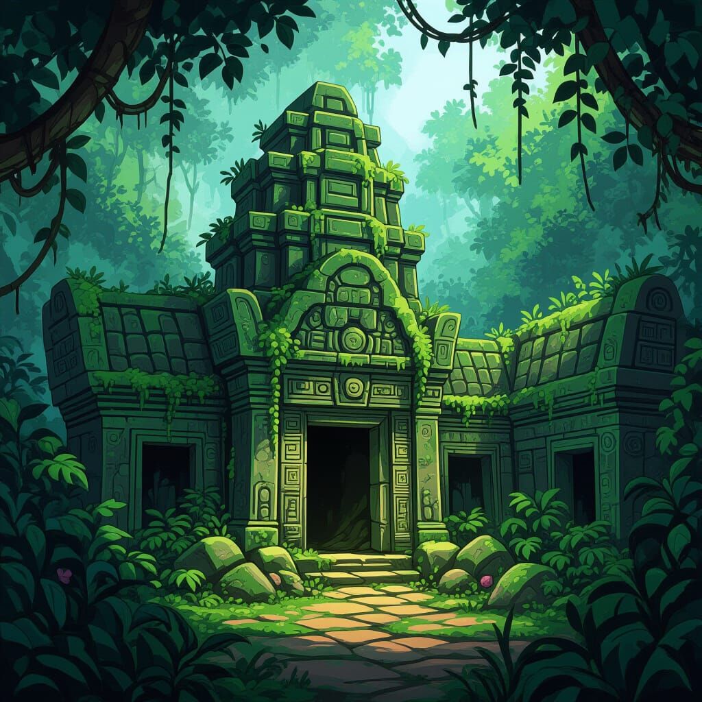 Jungle Temple Battle Map in Toon Sketch Style