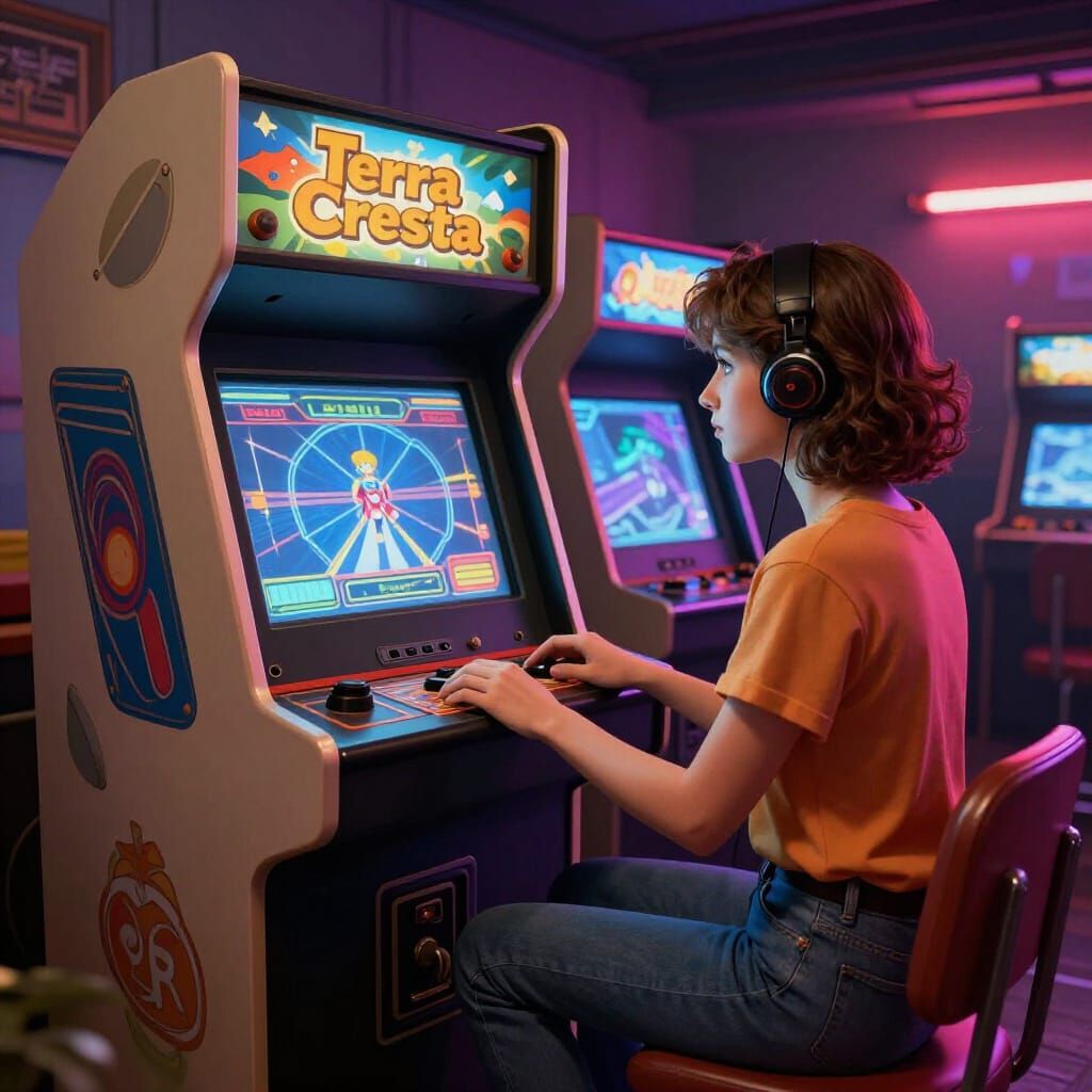 3D Hyperdetailed Terra Cresta Arcade Game Concept Art