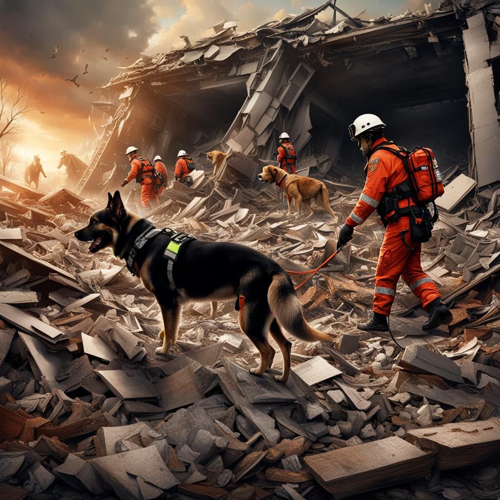 Courageous Search and Rescue Dogs in Matte Painting