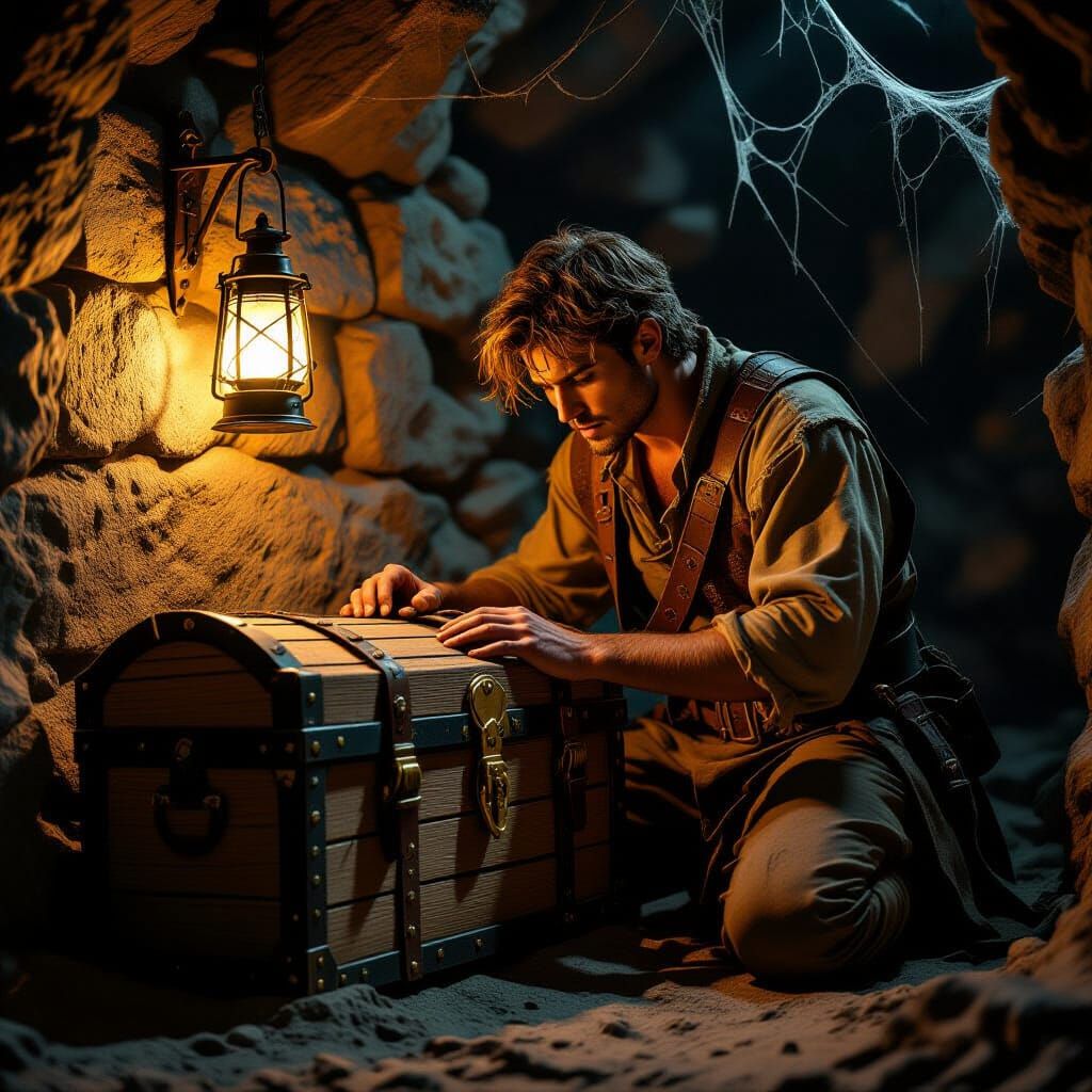 Young Man and Rusted Treasure Chest