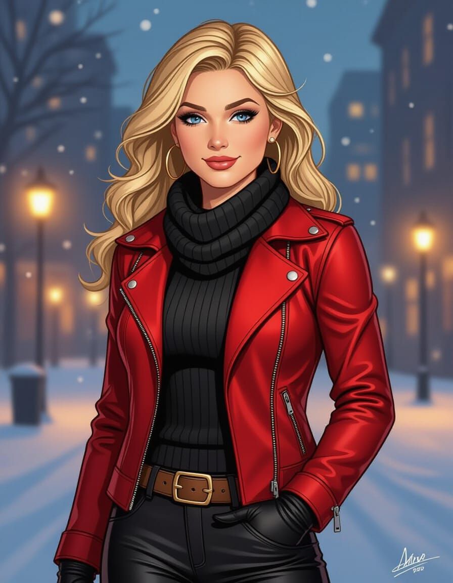 Kara Zor-El in Stylish Red Jacket, Comic Book Art Style