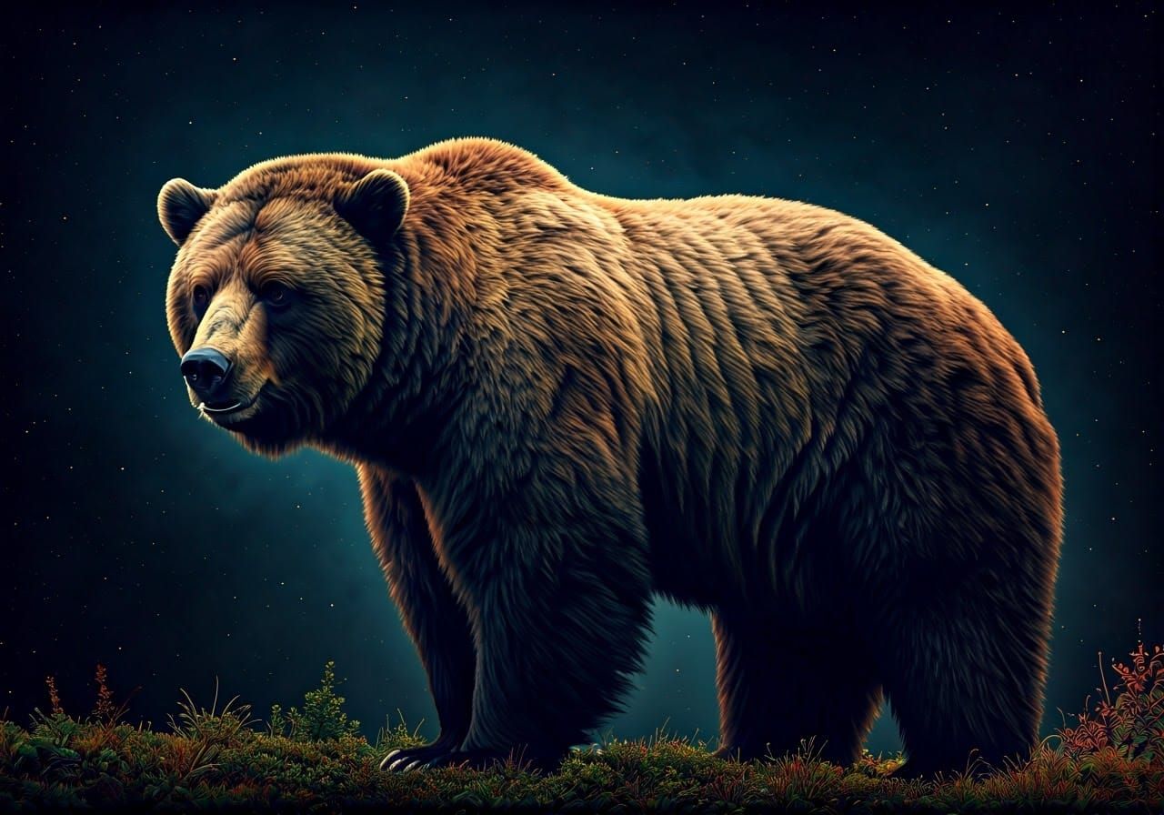 Nebula Kodiak Bear Double Exposure in Surreal Style