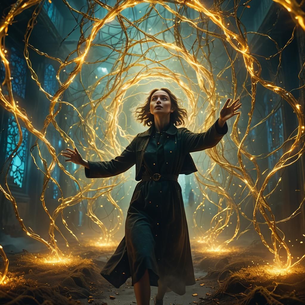 Ethereal Woman in Surreal Molecular Realm