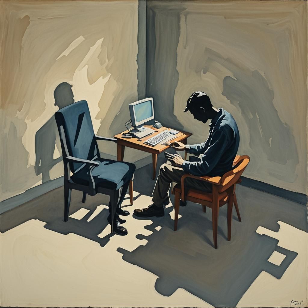 Surreal Gouache Silhouette at Computer