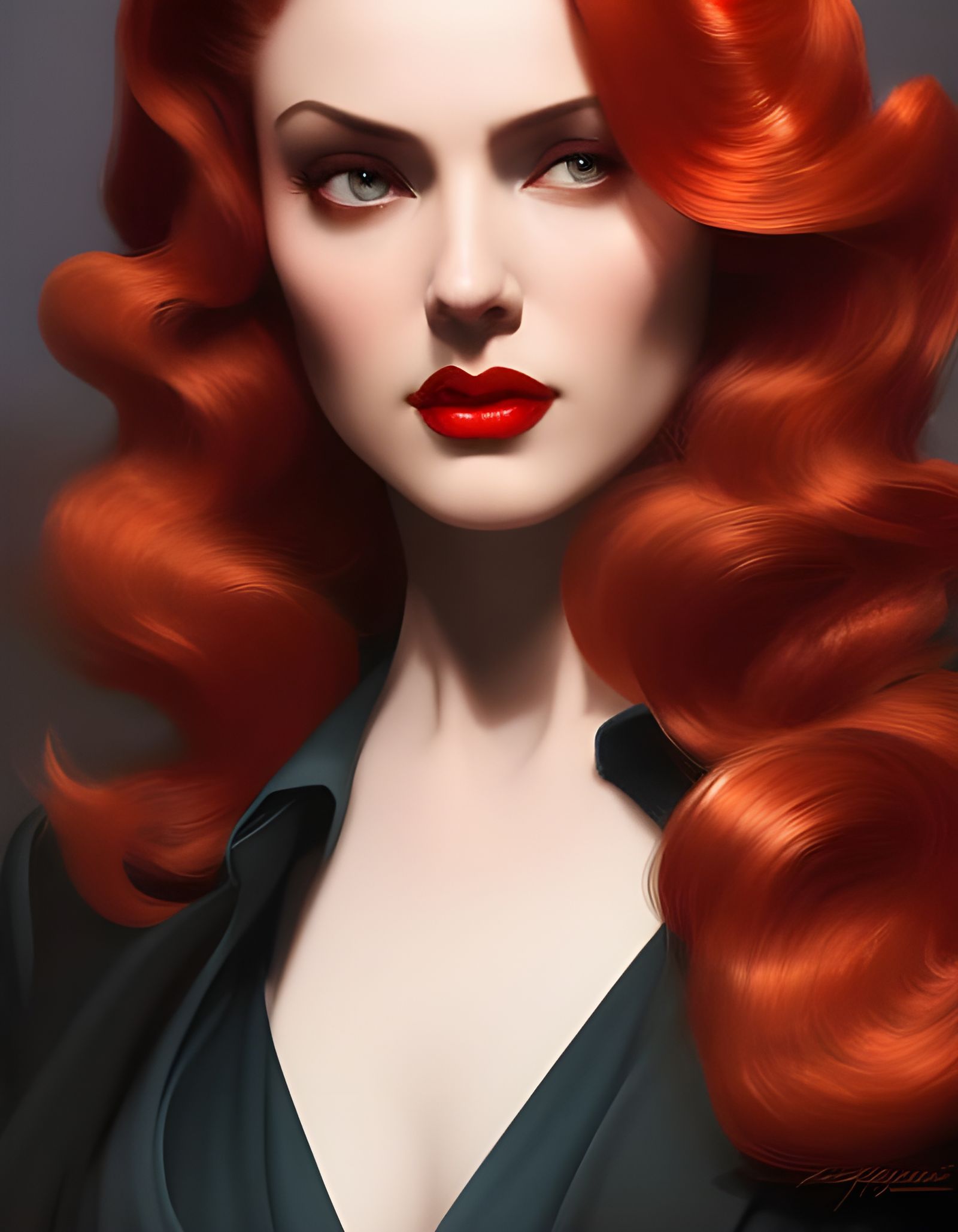 Noir Femme Fatale Portrait in Art Nouveau Style