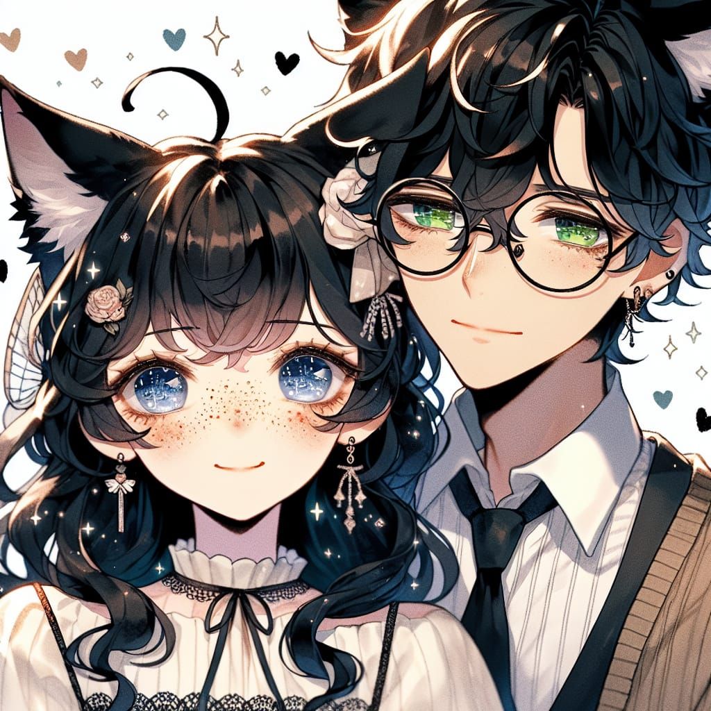 Anime Cat-Girl Carried by Cat-Boy with Hearts