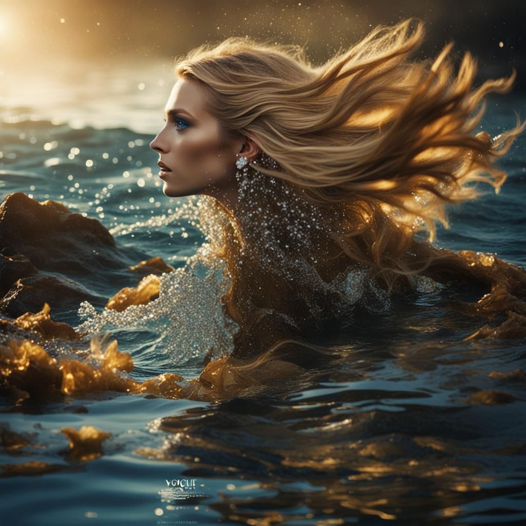 Blonde Woman in Turquoise Water: Vogue-Style Portrait
