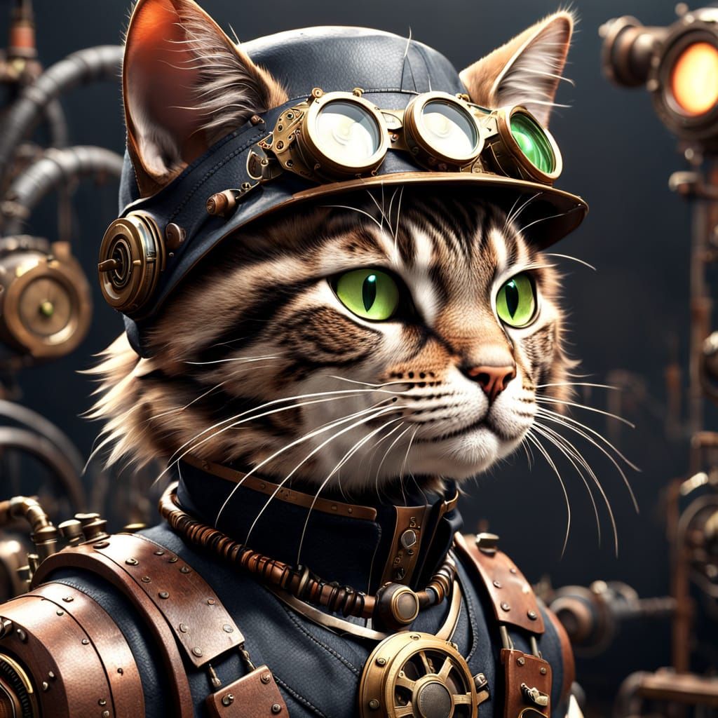 Steampunk Feline in Victorian Era Inspired Hyper Realism