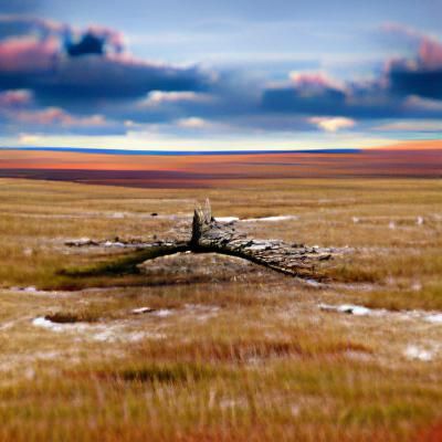 Dead Tree on Barren Tundra Horizon