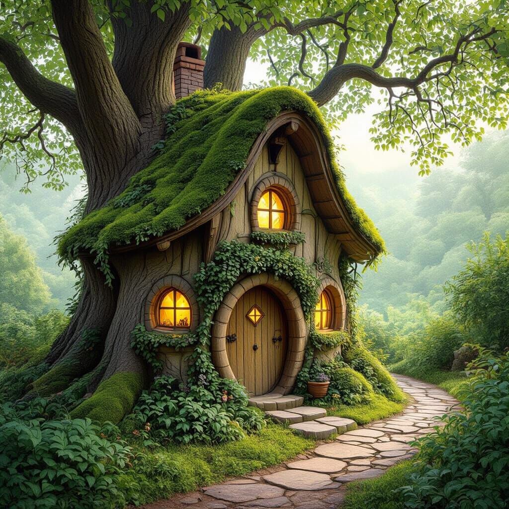 Enchanting Cottage Carved in Tree Trunk