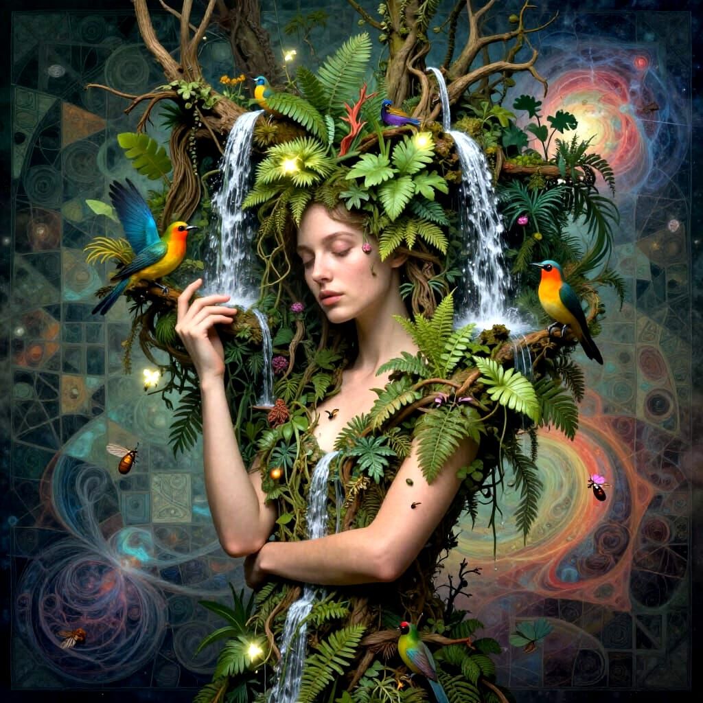 Bio-Art Collage: Woman With Rainforest Hair