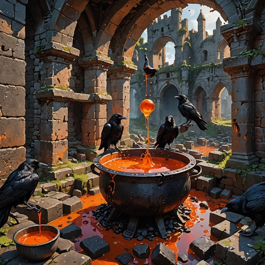 Ruined Castle: Bubbling Cauldron with Ravens