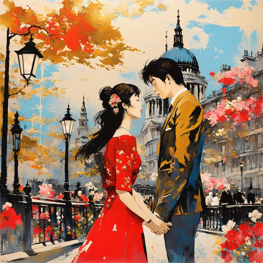 Romantic London Evening in Impressive Watercolor Style