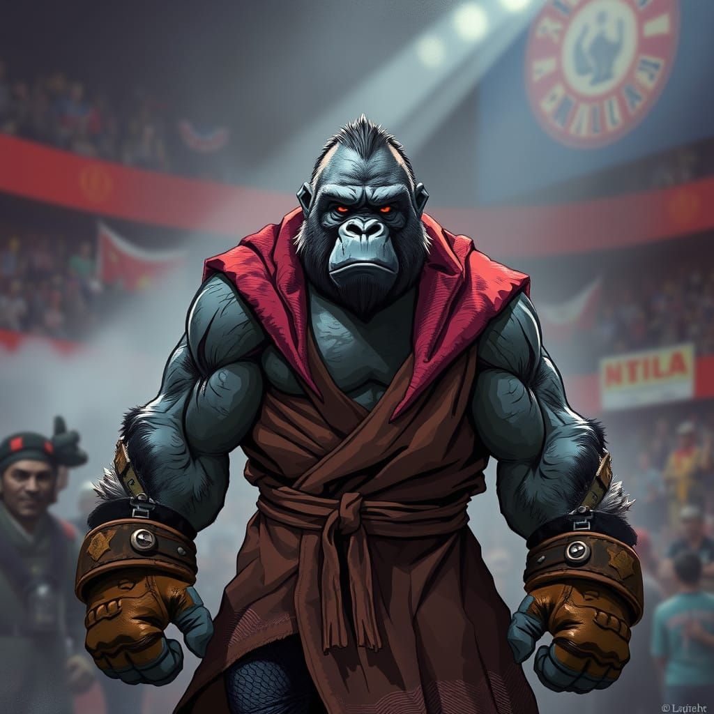 Muscular Gorilla MMA Fighter in Digital Art Style
