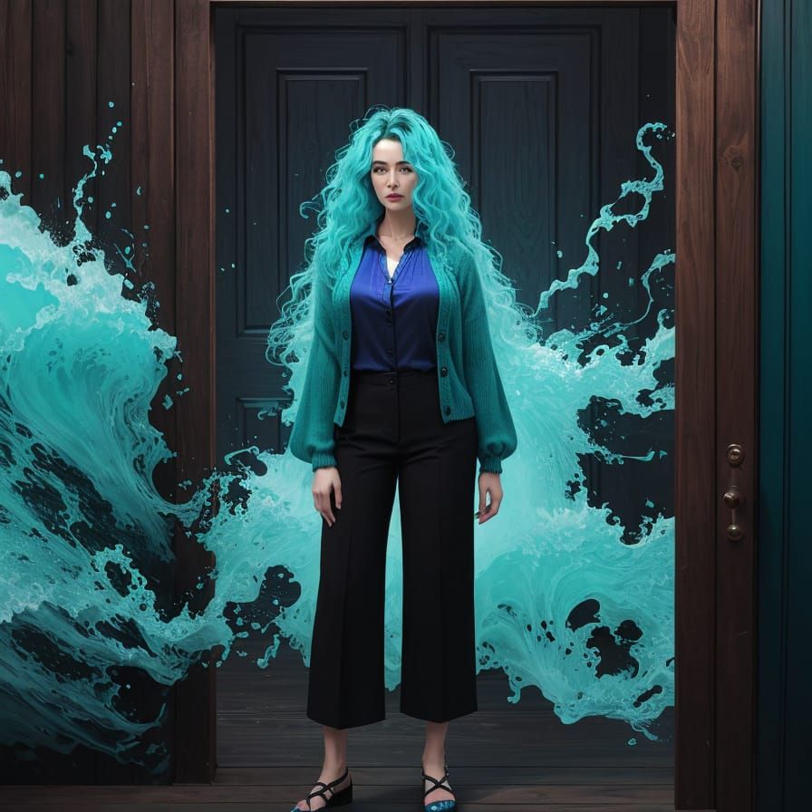 Radioactive Woman with Electric Waves Portrait