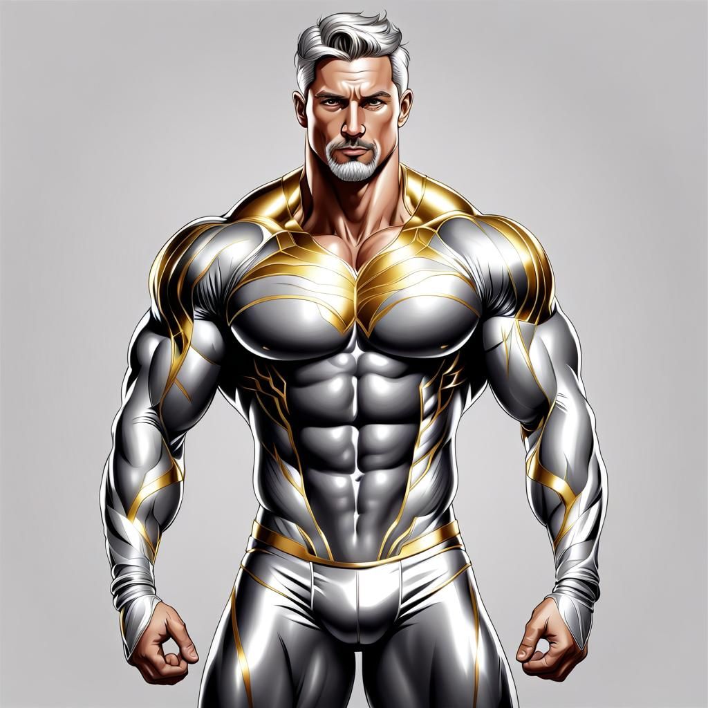 Athlete with Golden Veins and Silver Muscles Line Drawing