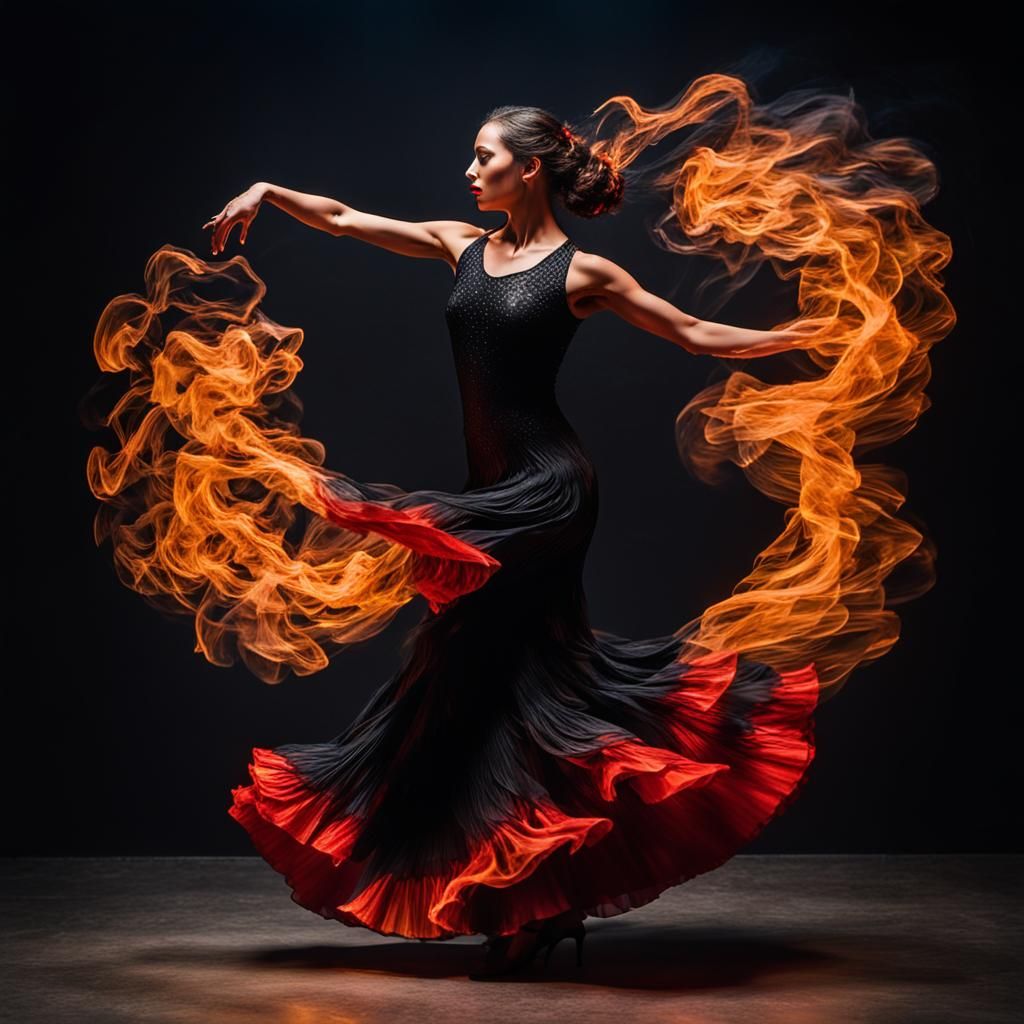 Surreal Flamenco Dancer Dancing with Fire
