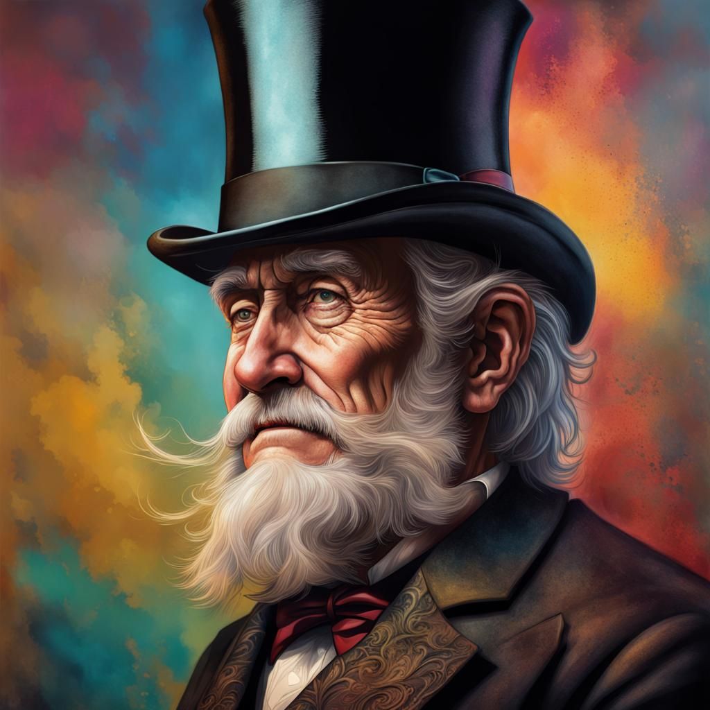 Victorian Old Man with Top Hat in Hyperrealistic Style