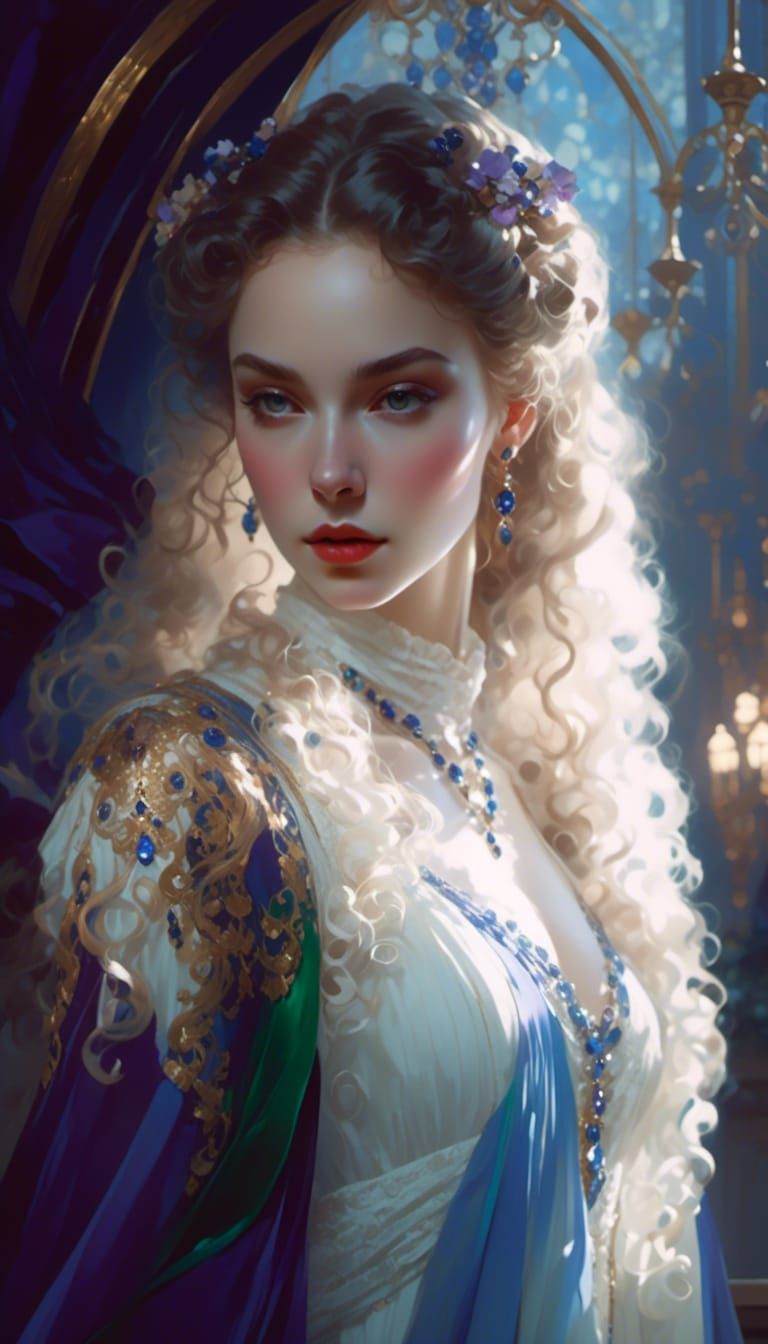 Gem-Encrusted Lady in Rococo Style, Hyperdetailed Portrait