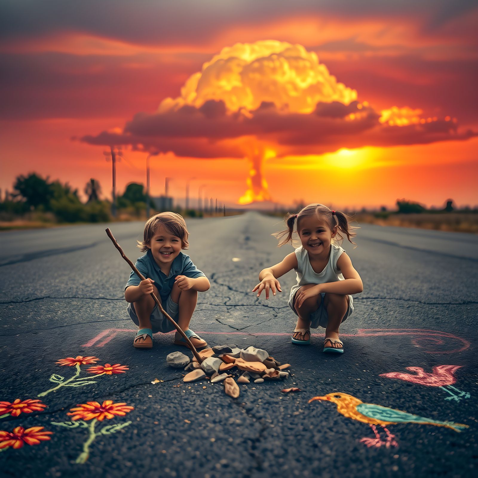 Children Playing as Nuclear Cloud Rises