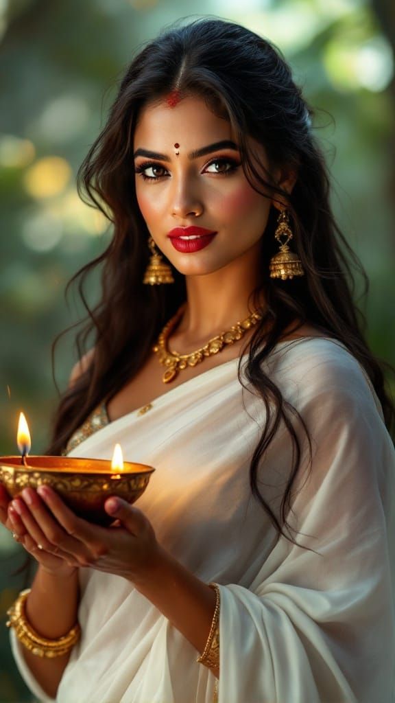 Elegant Indian Woman in Traditional Kerala Saree with Golden...