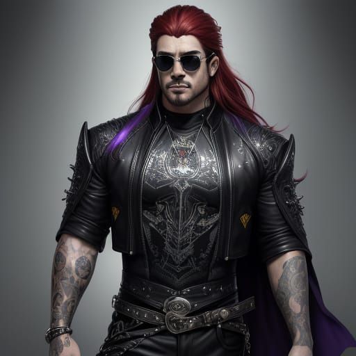 Dark Fantasy Wrestler in Silver Mirrored Sunglasses and Blac...