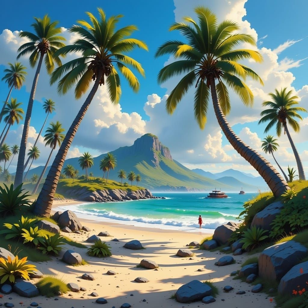 Palm Tree Beach Scene