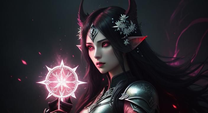 Fierce Anime Warrior with Glowing Sword in Dark Fantasy