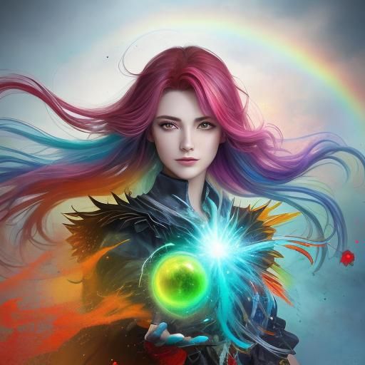 Colorful Goddess with Flowing Hair in Air-Brushed Style