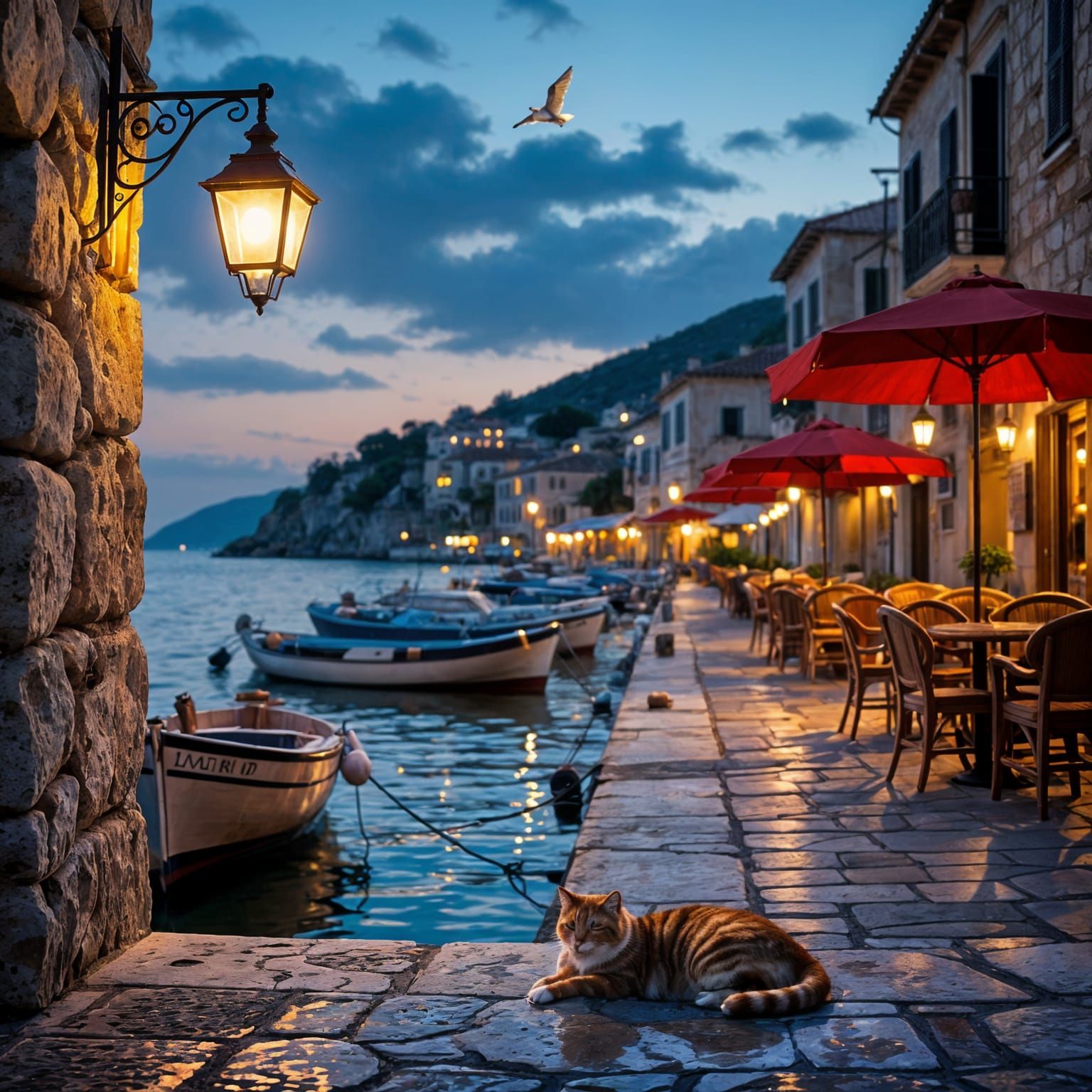 Peaceful Mediterranean Harbor Evening Scene