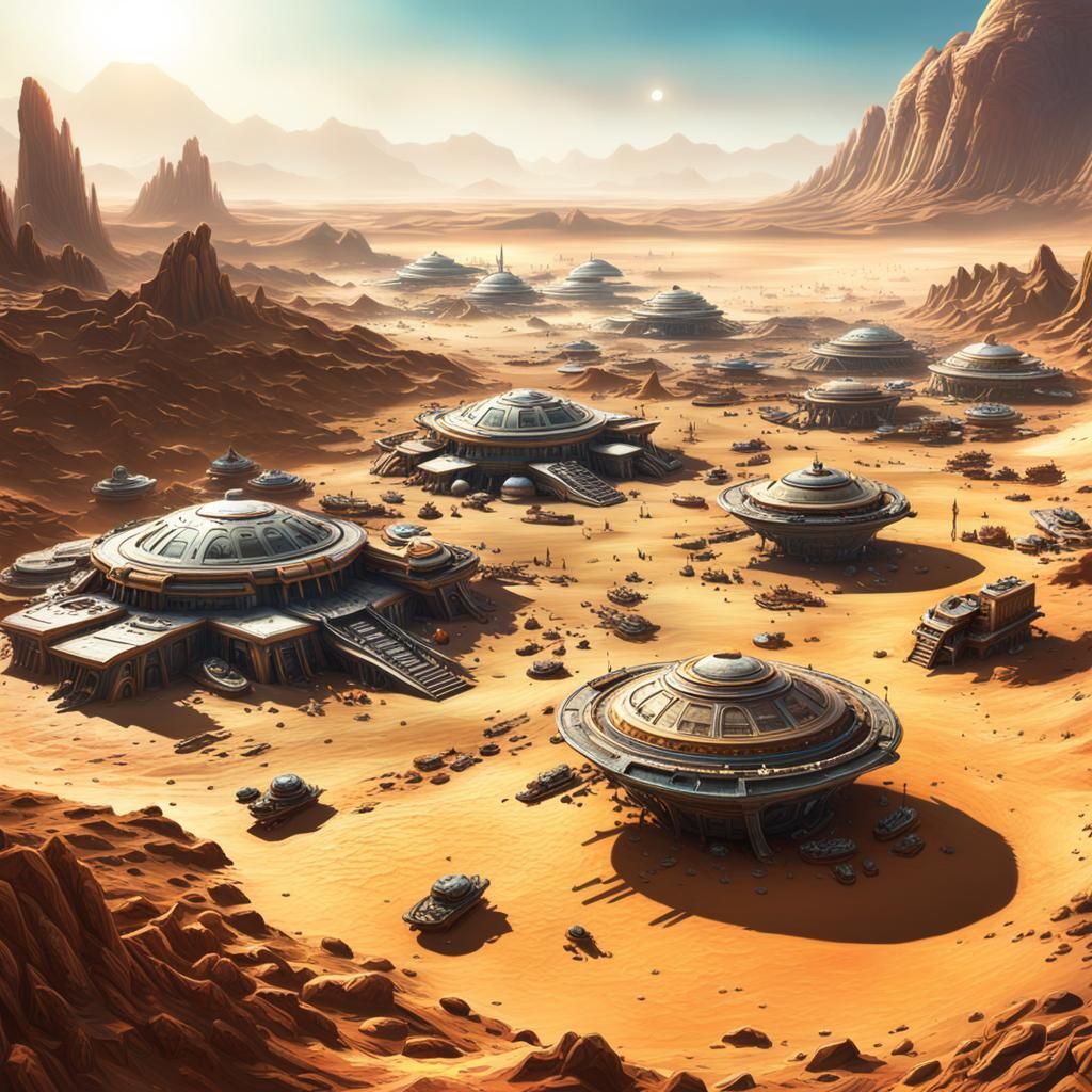 Desert Planet Alien Settlement in Cinematic Realism