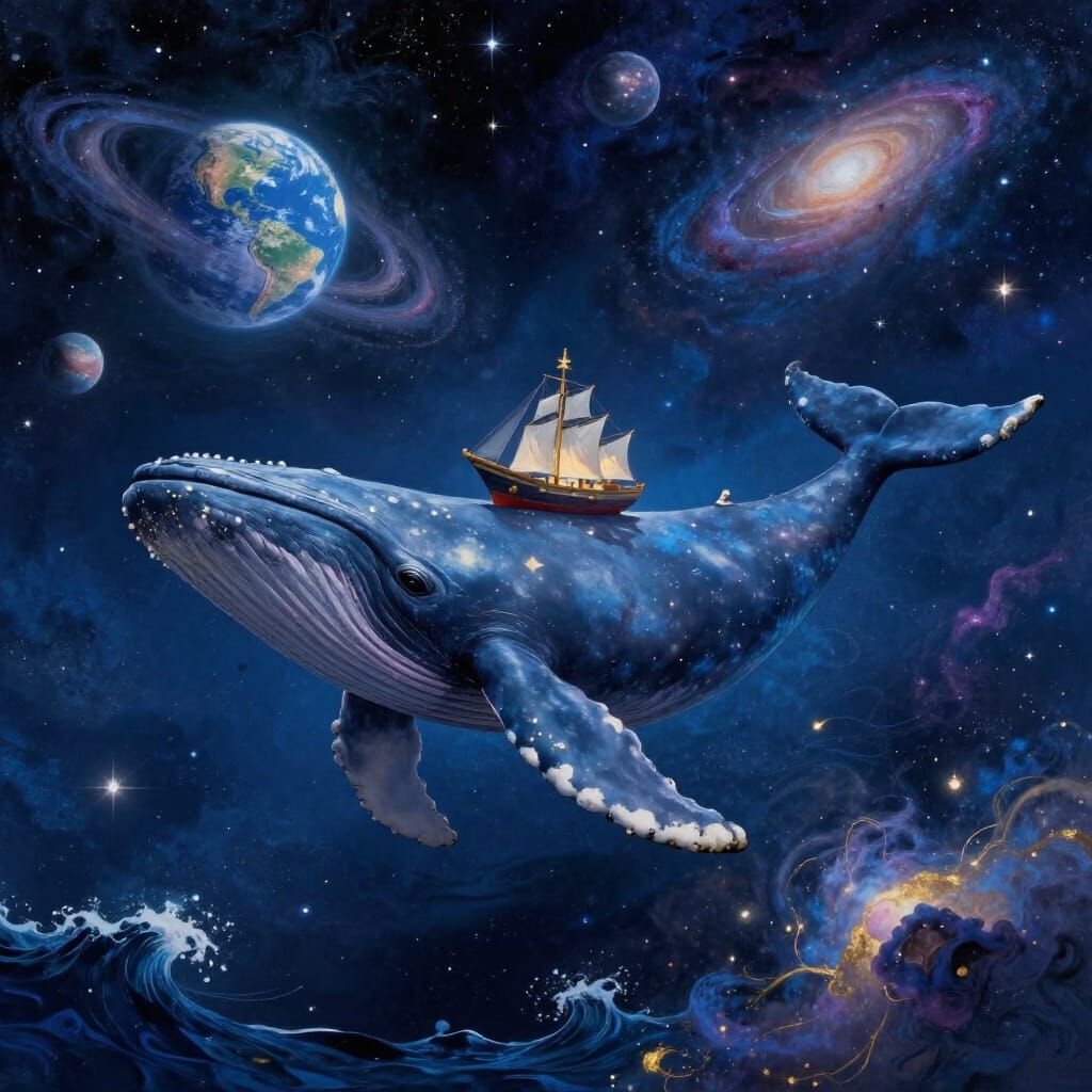 Cosmic Ocean Whales Journey Through Starry Seas