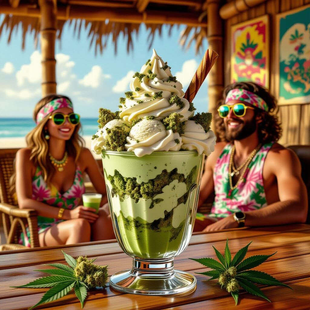 Marijuana Ice Cream Sundae in Psychedelic Beach Bar