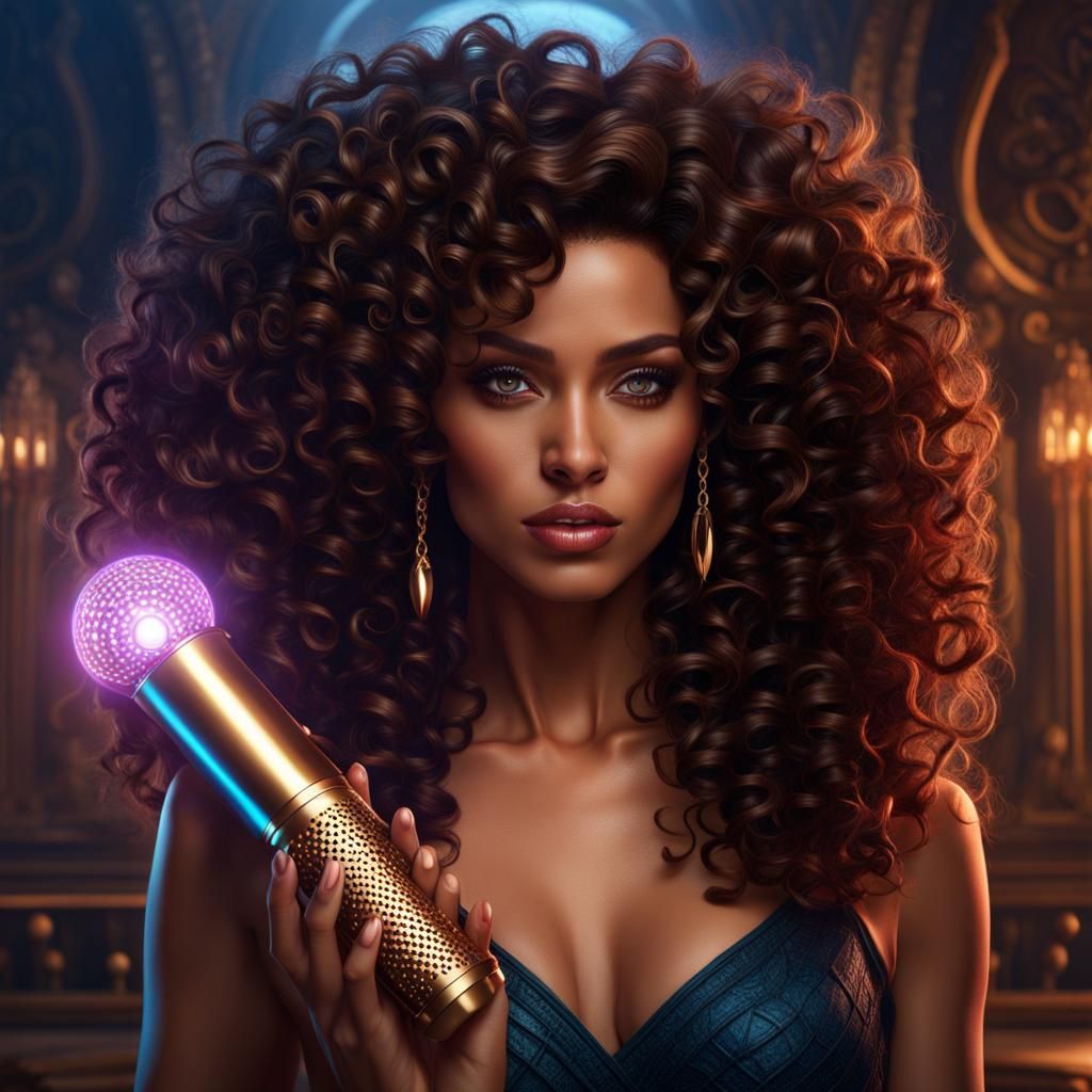 Brunette Woman Holding Vibrator: Detailed Matte Painting