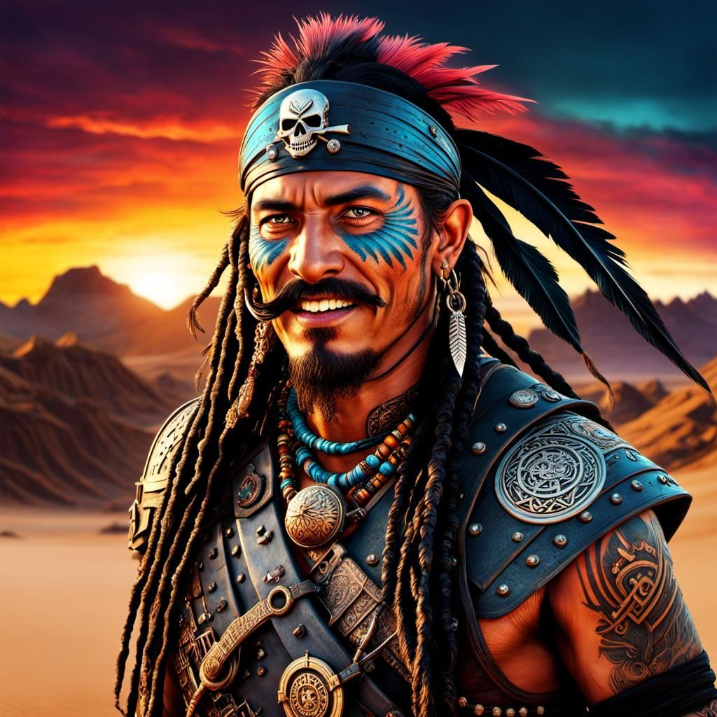 Futuristic Mayan Punk Warrior on Desert Planet