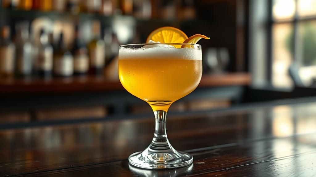 Whisky Sour Cocktail Glistening in Cinematic Light