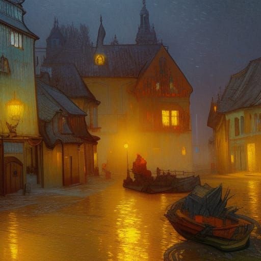 Foggy Village as Impasto Painting