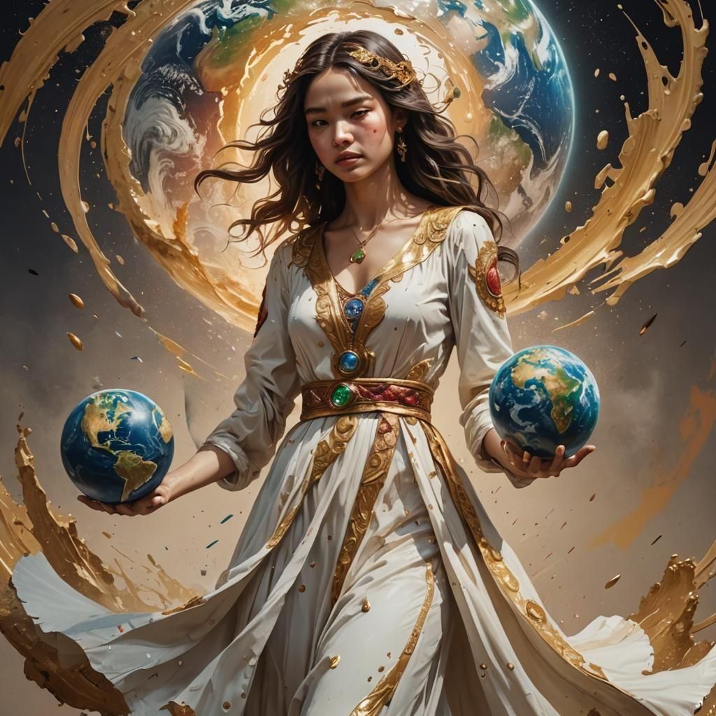 Hyperrealistic Hand Holding Earth in Splash Art Style